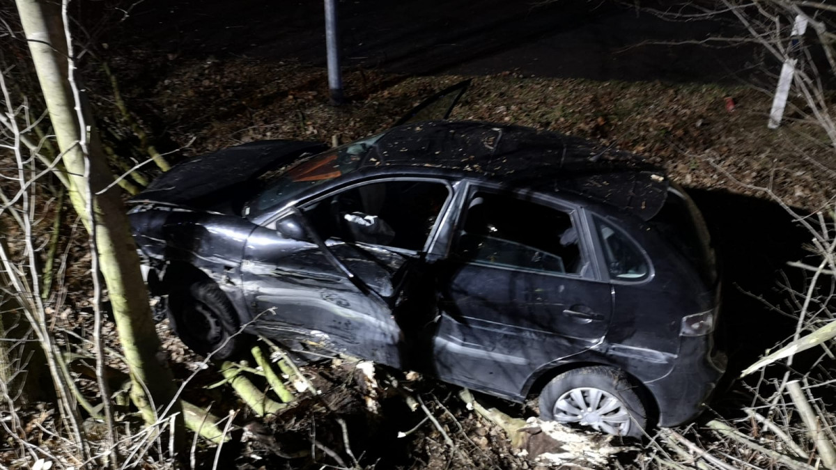 Auto rast vor Autobahnauffahrt in Böschung Fahrer schwer verletzt