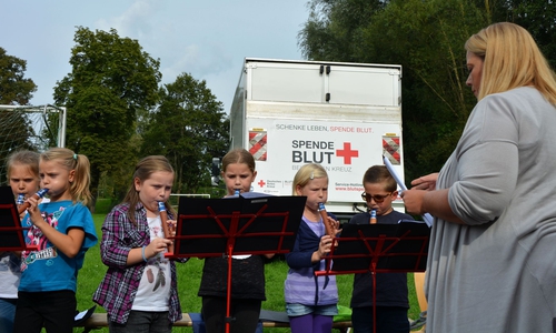 Die Kinder der Saxonett-AG der Grundschule Oelber musizieren während der jüngsten Blutspendeaktion. Fotos: DRK