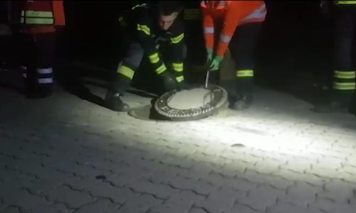 Die Waschbären zoges es vor, in der Kanalisation zu bleiben. Foto und Video: Stadtfeuerwehr-Presse-Team