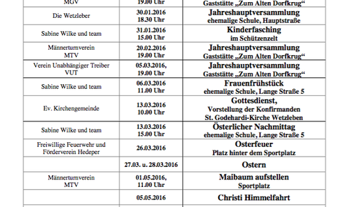Der Veranstaltungskalender 2016 von der Gemeinde Hedeper. Foto: Privat