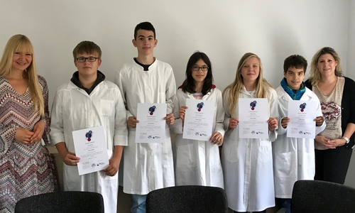 Sabine Rehse, Kevin Rethfeldt, Lukas Rowold, Rita Brauer, Melissa Schneider, Tanapon Brauer und Isabell Lenius. Foto:  Adolf-Grimme-Gesamtschule Goslar