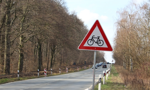 Radfahrer, Fußgänger und Autofahrer teilen sich eine Fahrbahn: Leser beklagen sich über Gefahr für Fußgänger und Radfahrer. Foto: Max Förster