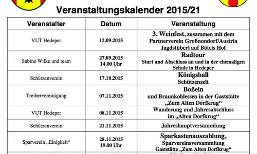 Der Veranstaltungskalender 2015 von der Gemeinde Hedeper ist da. Foto: Screenshot
