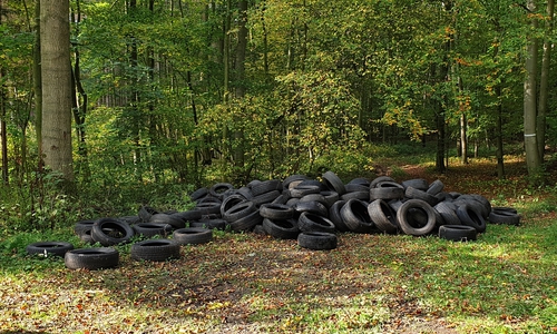 Ein riesiger Haufen Altreifen wurde einfach im Wald abgeladen. Fotos: Polizei