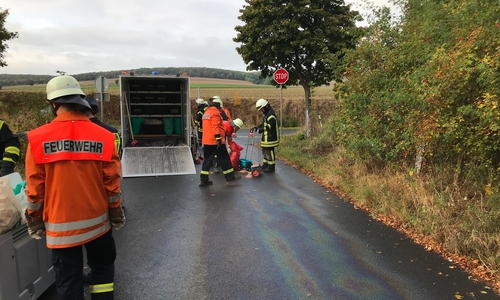 Eine großflächig verteilte Dieselspur zog sich durch den ganzen Ort. Fotos: Feuerwehr