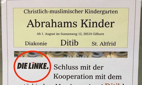 Dieser Flyer hängt in der Gifhorner Innenstadt. Anders als es scheint, ist dieser jedoch nicht von den Linken. Foto: Privat