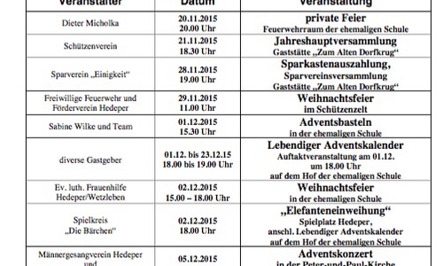 Der Veranstaltungskalender 2015 von der Gemeinde Hedeper. Foto: Privat
