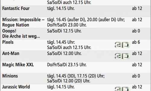 Kinoprogramm vom 27. August bis 2. September. Foto: Privat