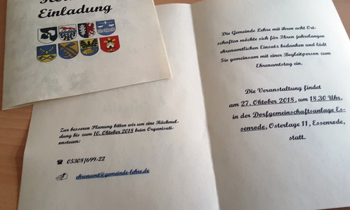 Einladung für die zu Ehrenden am 27. Oktober. Foto: Gemeinde Lehre