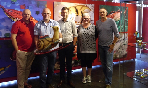 Mechanische Tierwelt: Sonderausstellung eröffnet im Stadtmuseum, Vorbesichtigung mit Sebastian Köpcke, Dr. Arne Steinert, Dennis Weilmann, Monika Kiekenap-Wilhelm und Volker Weinhold Foto: Stadt Wolfsburg