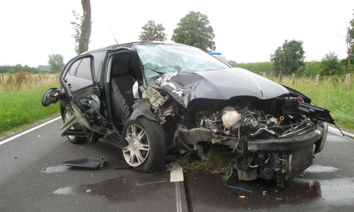 Das Unfallauto wurde total beschädigt. Der Fahrer wurde leicht verletzt. Foto: Polizeiinspektion Gifhorn