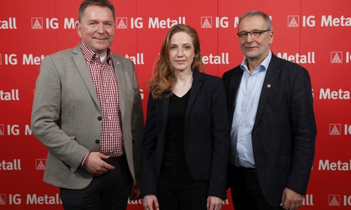 Die Geschäftsführung der Wolfsburger IG Metall begrüßte die Verhandlungsergebnisse zwischen Betriebsrat und Unternehmensleitung von Volkswagen. Von links: Matthias Disterheft, Ricarda Bier, Hartwig Erb. Foto: Matthias Leitzke 