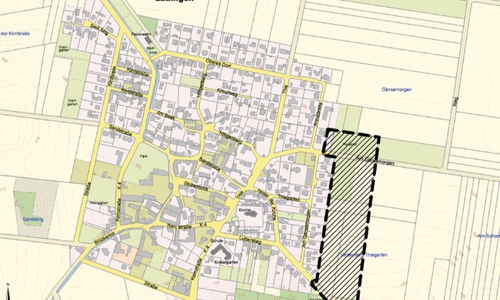 Das neue Baugebiet ist im Plan schraffiert dargestellt. Bild: Ortsrat Lauingen