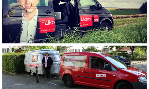 Falko Mohrs und Pia Zimmermann präsentieren ihre Fortbewegungsmittel. Fotos: SPD/Die Linke