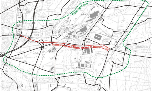 Planungsraum für die wegweisende Beschilderung im Bereich der Industriestraße Mitte. Foto: Stadt Salzgitter