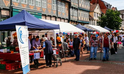 Mehrere Essens- und Informationsstände luden zum Begegnen ein. Foto: Stadt Wolfenbüttel/RAE