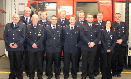 Thomas Henschel, Frank Denecke, Siegfried Elfroth, Axel Eichenlaub, Michael Köcher, Marco Brandt, Jörn Hauffe, Jan-Rico Grobe, Daniel Hagin, Matthis Denecke, Nadine Janik, Frank Herbst. Foto: Feuerwehr Schandelah