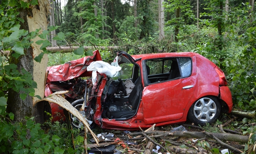 Der Wagen prallte in circa zwei Meter Höhe gegen einen Baum. Fotos: Privat