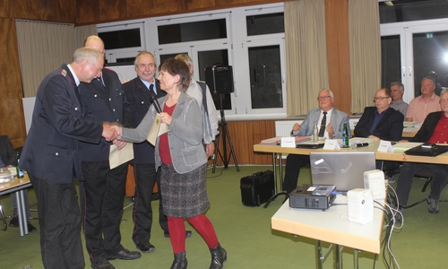 Samtgemendebürgermeisterin Regina Bolmeier hat die Ortsbrandmeister Horst Rollwage, Thomas Niemann und Uwe Faulborn in das Ehrenbeamtenverhältnis berufen. Fotos: Anke Donner