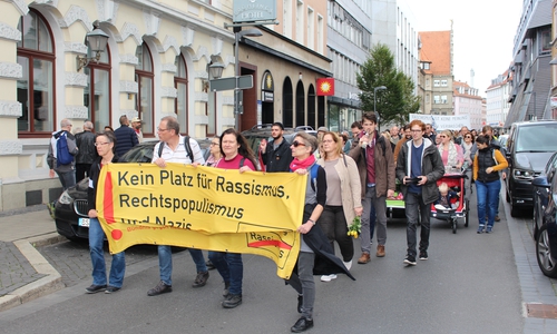 Die Demonstration führte durch einige Straßen der Innenstadt zur Synagoge. Fotos und Podcast: Alexander Dontscheff