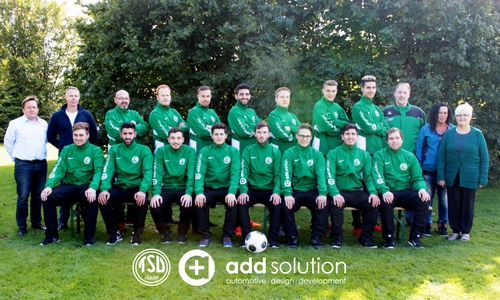 Die Mannschaft der ersten Herren des TSV Leinde bedankt sich bei der add solution GmbH, hier vertreten durch Geschäftsführer Bernd Schober (Zweiter von links) für die neuen Traininsanzüge. Foto: Privat