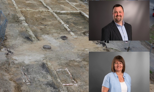 Mitte-West - Ortsbürgermeister Matthias Presia und Iris Schubert, kulturpolitische Sprecherin der SPD, sprechen sich für die Verlegung der Fundstücke aus. Foto: Christoph Böttchr / SPD