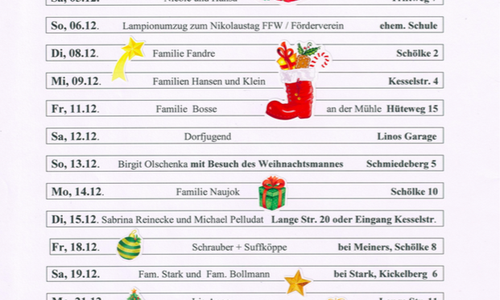 Programm des Lebendigen Adventskalenders in Hedeper, Foto: Privat