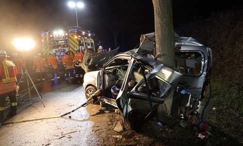 Die Fahrerin musste von der Feuerwehr aus ihrem AUto rausgeschnitten werden. Fotos: Rudolf Karliczek