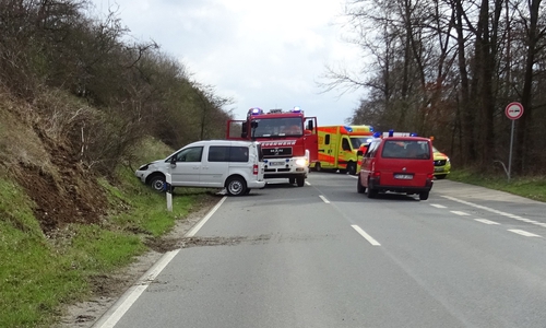 Während der Bergung des Fahrzeugs musste die Kreisstraße voll gesperrt werden. Foto: Polizei