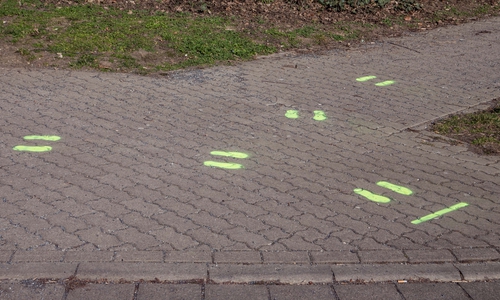 Die gelben Füße sollen auf sichere Querungshilfen hinweisen. Foto: Rudolf Karliczek