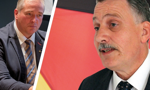 AfD-Kreistagsabgeordneter Klaus-Dieter Heid (rechts im Bild) ärgert sich über den CDU-Abgeordneten Frank Oesterhelweg. Fotomontage: Werner Heise