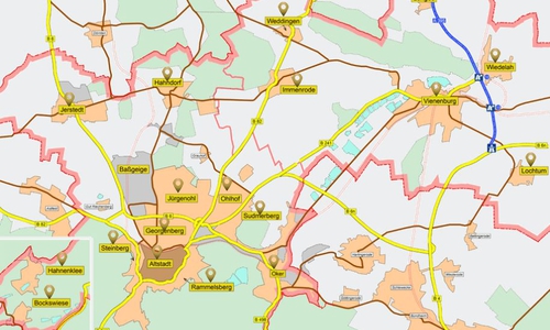 Mittels Übersichtskarte können Interessenten die Suche auf Stadtteile begrenzen. Grafik: Stadt Goslar