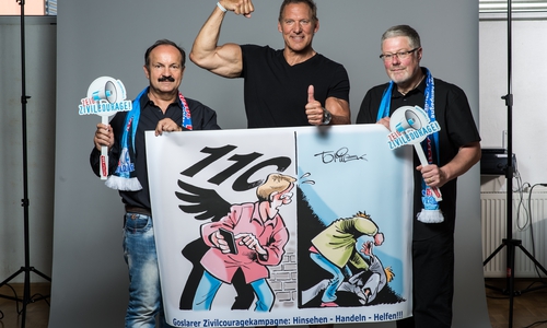 v.l.n.r.: Günter Koschig, Ralf Moeller, Markus Müller. Fotos: WEISSER RING