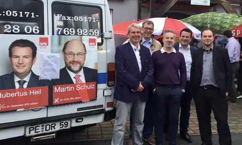 v.l.n.r. Jörg Zimmermann, Matthias Möhle, Oliver Hinzmann, Hubertus Heil, Tim Enders. Foto: SPD