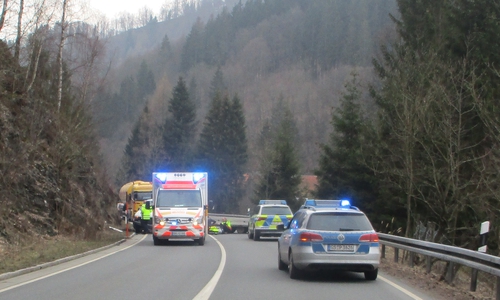 Während der Bergungs- und Aufräumarbeiten musste die Straße für zirka anderthalb Stunden voll gesperrt werden. Foto: Polizei