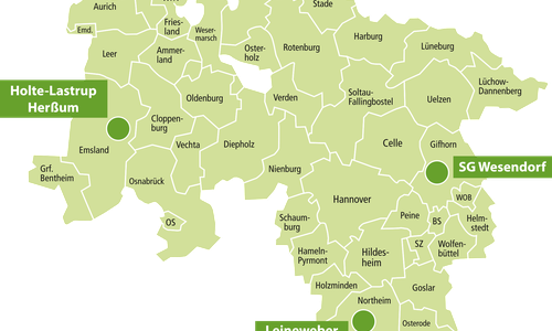 Modellregionen des Vorhabens „KlimaAllianz Dorfentwicklung und Landwirtschaft“ 
Karte: Landkreis Gifhorn