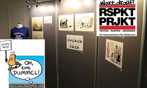 Noch bis zum 31. März werden Beiträge zum niedersächsischen Rap-Wettbewerb "Wort drauf! RSPKT PRJKT" angenommen. Logo Wanderausstellung "Oh, eine Dummel!"/Foto: André Ehlers/Logo "Wort drauf!"
