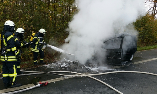 Der Wagen der jungen Familie stand plötzlich in Flammen. Fotos: Feuerwehr Goslar