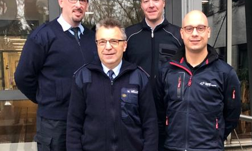 Oberere Reihe (v.l.): Volker Junge, Pressesprecher Feuerwehr Goslar und Tobias Stein, Stadtfeuerwehr-Pressesprecher Wolfenbüttel.
Untere Reihe (v.l.): Wilfried Wellner, stellvertretender Pressesprecher Feuerwehr Braunlage und Florian Karlstedt, Pressesprecher Feuerwehr Stadt Bad Harzburg. Foto: Feuerwehr Wolfenbüttel