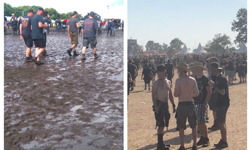 BU: Der heilige Wacken-Acker 2017 (li.) und 2018. Fotos: Alexander Dontscheff/privat