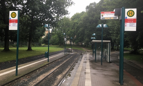 Die Haltestelle an der Anklamstraße. Foto: Alexander Dontscheff