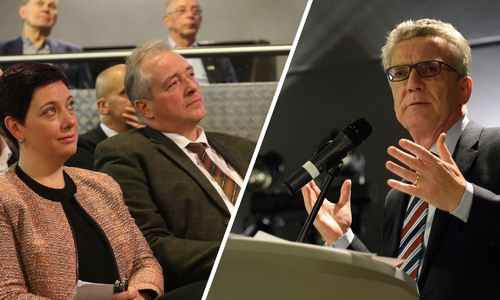 Auf Einladung der CDU-Landtagskandidaten Sarah Grabenhorst-Quidde und Frank Oesterhelweg kam Bundesinnenminister Dr. Thomas de Maiziére am Montagabend in die Lessingstadt. (v.l.n.r.) Foto: Werner Heise/Moritz Eden