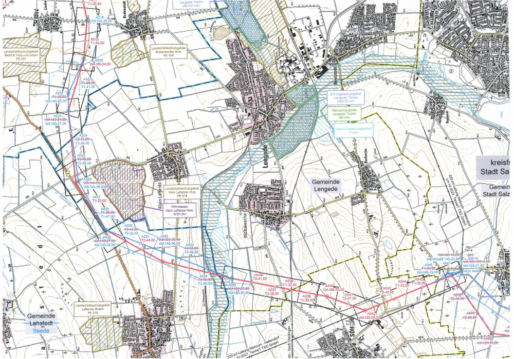So soll die Trasse vorbei an Barbecke, Woltwiesche und Klein Lafferde verlaufen. Karte: Gemeinde Leiferde