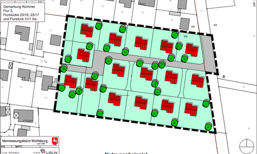 Hier soll das neue Baugebiet entstehen. Karte: Vermessungsbüro Wolfsburg