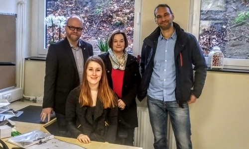 Die Leitung der neuen Kita „Mühlennest“ Wendhausen freut sich mit den Fachbereichsleitern Nicole Behlendorf und Marco Schulz sowie Verwaltungsleiter Tobias Breske. Foto: Gemeinde Lehre
