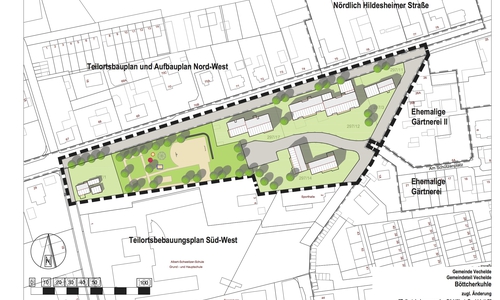 Der Geltungsbereich des Bebauungsplans befindet sich zentral im Siedlungsbereich des Gemeindeteils Vechelde. Grafik: Gemeinde Vechelde