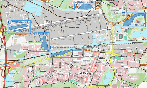 Es werden verschiedene Park-and-Ride-Plätze angeboten. Darstellung: Stadt Wolfsburg