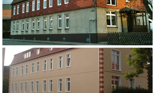 Das Mehrfamilienhaus der Eheleute Elke Fahlbusch-Mayer und Thomas Mayer aus Seesen vor und nach der Sanierung. Sie haben ihr Haus im Jahr 2010 energetisch saniert mit dem Fokus auf Wärmedämmung.

Fotos: privat