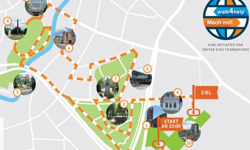 Gemeinsam spazieren die Teilnehmer gemütlich einen vier Kilometer Rundgang durch Braunschweig. Grafik: United Kids Foundations