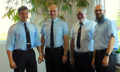 Kreisbrandmeister Tobias Thurau, Abschnittsleiter Ost Markus Rischbieter, stellv. Abschnittsleiter Ost Lothar Kolmsee und Abschnittsleiter West Florian Graf. Foto: KFV